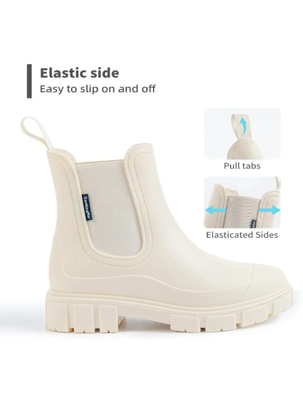 Women's Beige Waterproof Slip-Resistant Rubber Short Ankle Chelsea rain Boots